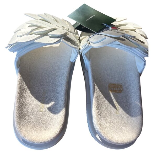 Farm Rio Monstera Anatomic Slide Sandals Ivory Size 12 New In Box - Picture 9 of 12